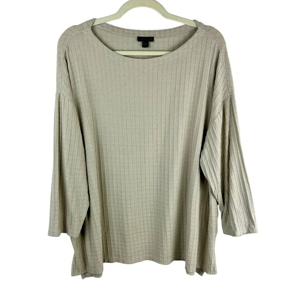 J Jill Wearever Stretch Knit Shirt Women Plus 1X Tan Beige 3/4 Sleeves Travel - Picture 1 of 6
